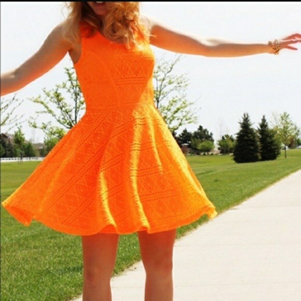 Express orange skater dress